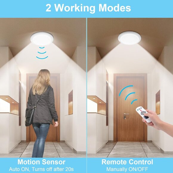 Rechargeable Motion Sensor Ceiling Light Remote Battery Operated LED - Picture 5 of 7